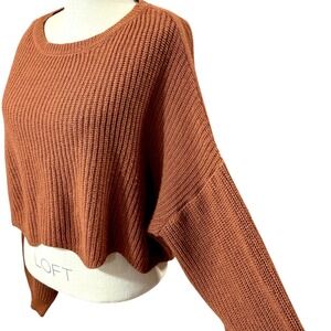 Urban Heritage L Cropped Knit Sweater Rust Brown‎ Balloon Sleeve Cozy Oversized